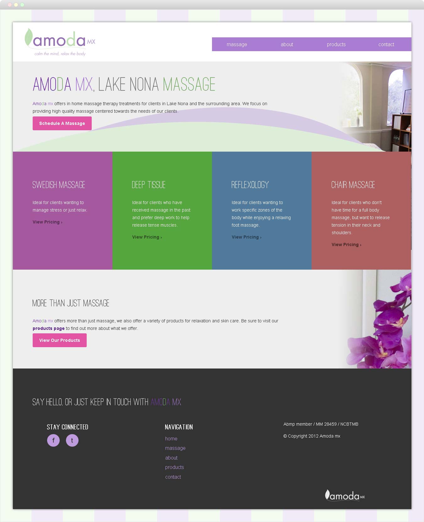 screen shot of the full Amoda mx home page