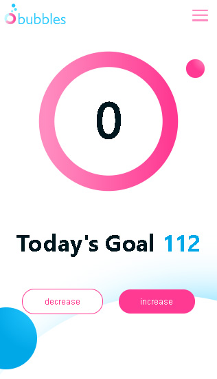 Daily bubbles screen shot for bubbles app. The screen that lets you track your water intake.