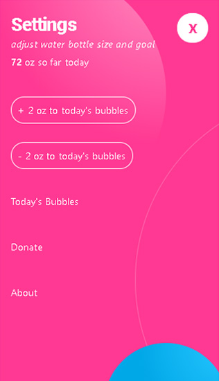 Bubbles app navigation screen shot.