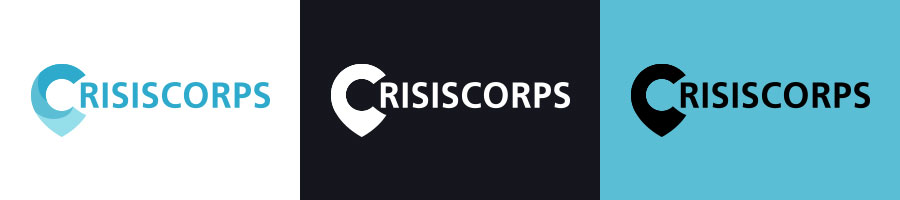 CrisisCorps logo on light and dark backgrounds