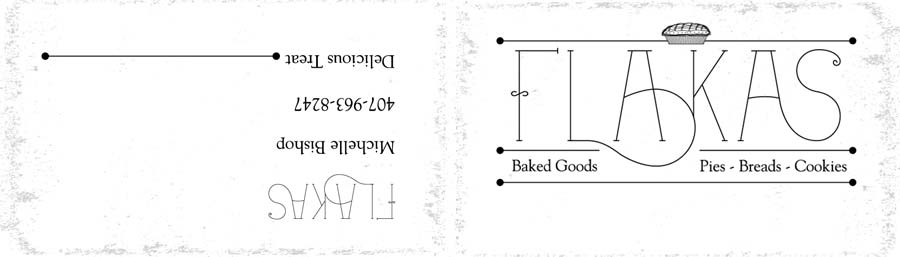 front and back of Flakas' business card