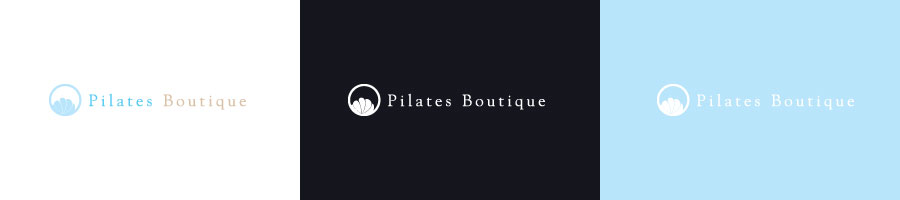 Pilates Boutique logo on light and dark backgrounds