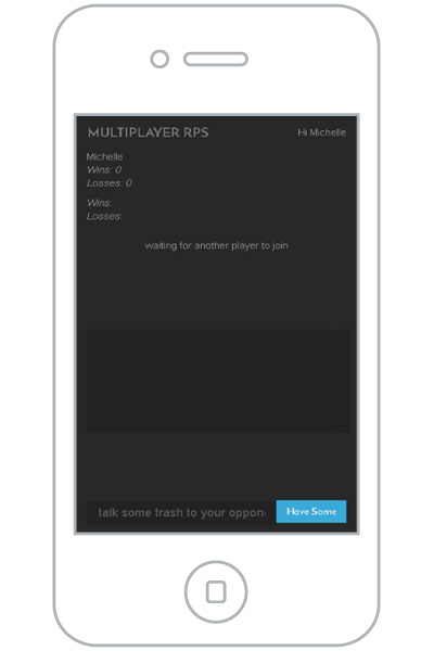 RPS Multiplayer Player 1 screen after name has been entered for player 1