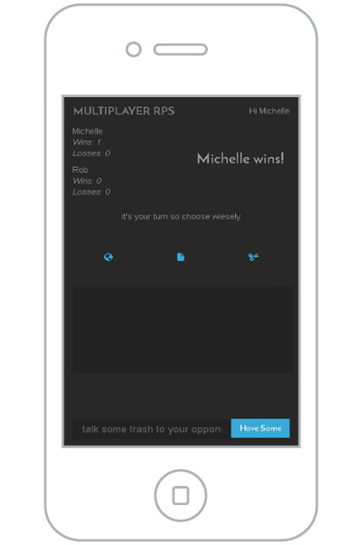 RPS Multiplayer Player 1 screen showing winner and option to choose rock, paper or scissor